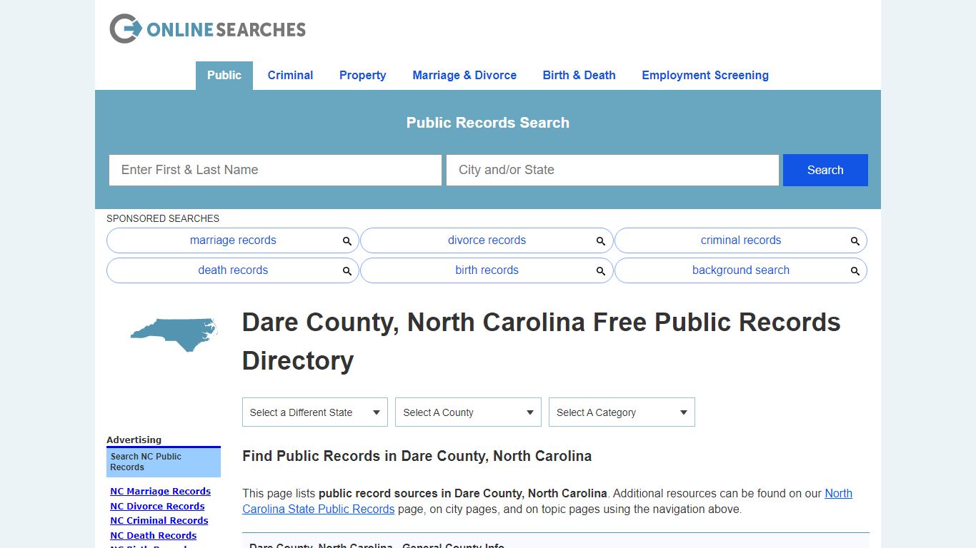 Dare County, North Carolina Public Records Directory